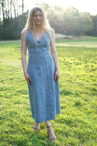 Brulé V-Neck Denim Maxi Dress