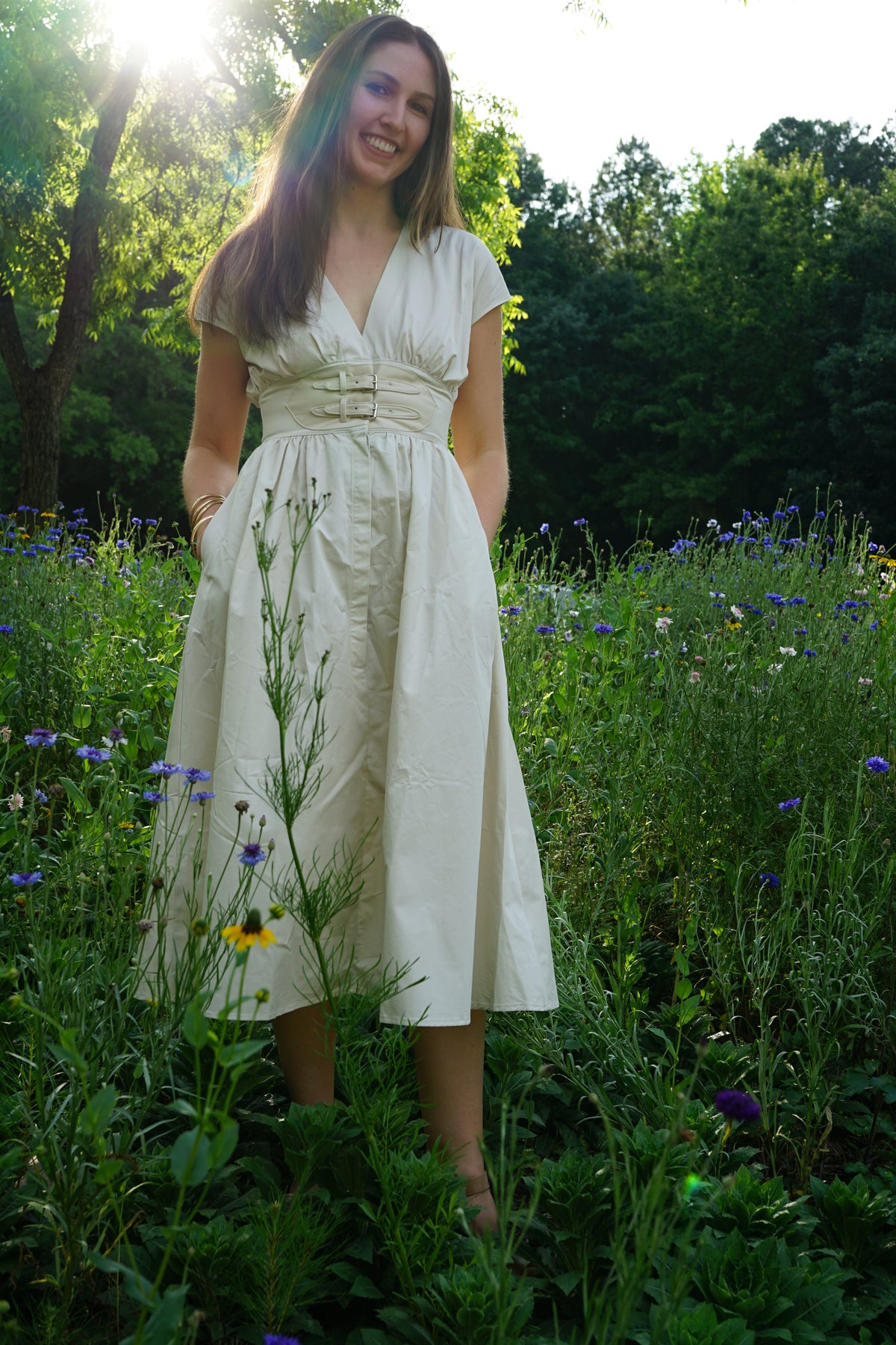 belted waist midi dress Green Linen Belted Midi Dress