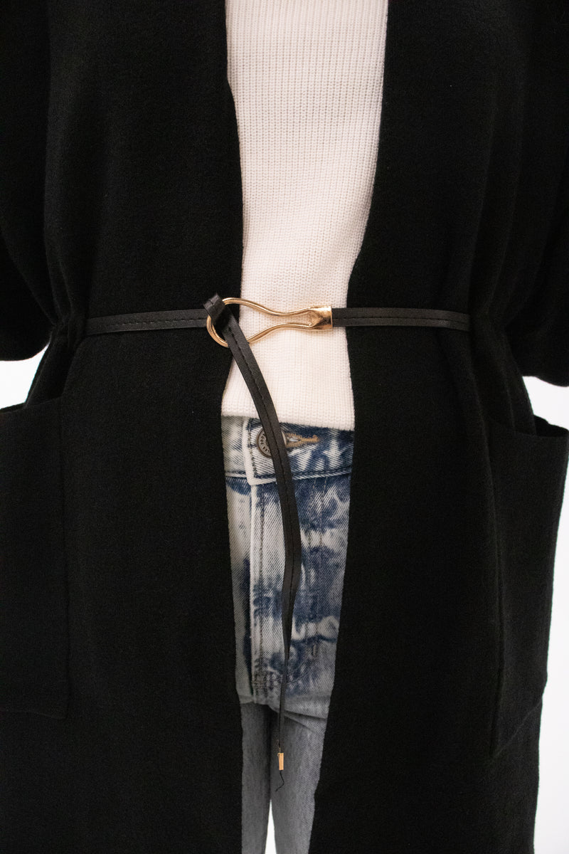 Brulé Light Knit Long Cardigan With Leather Belt