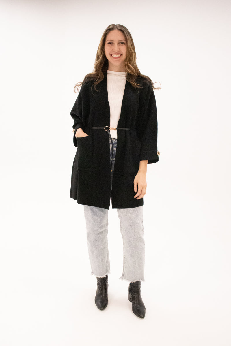 Brulé Light Knit Long Cardigan With Leather Belt