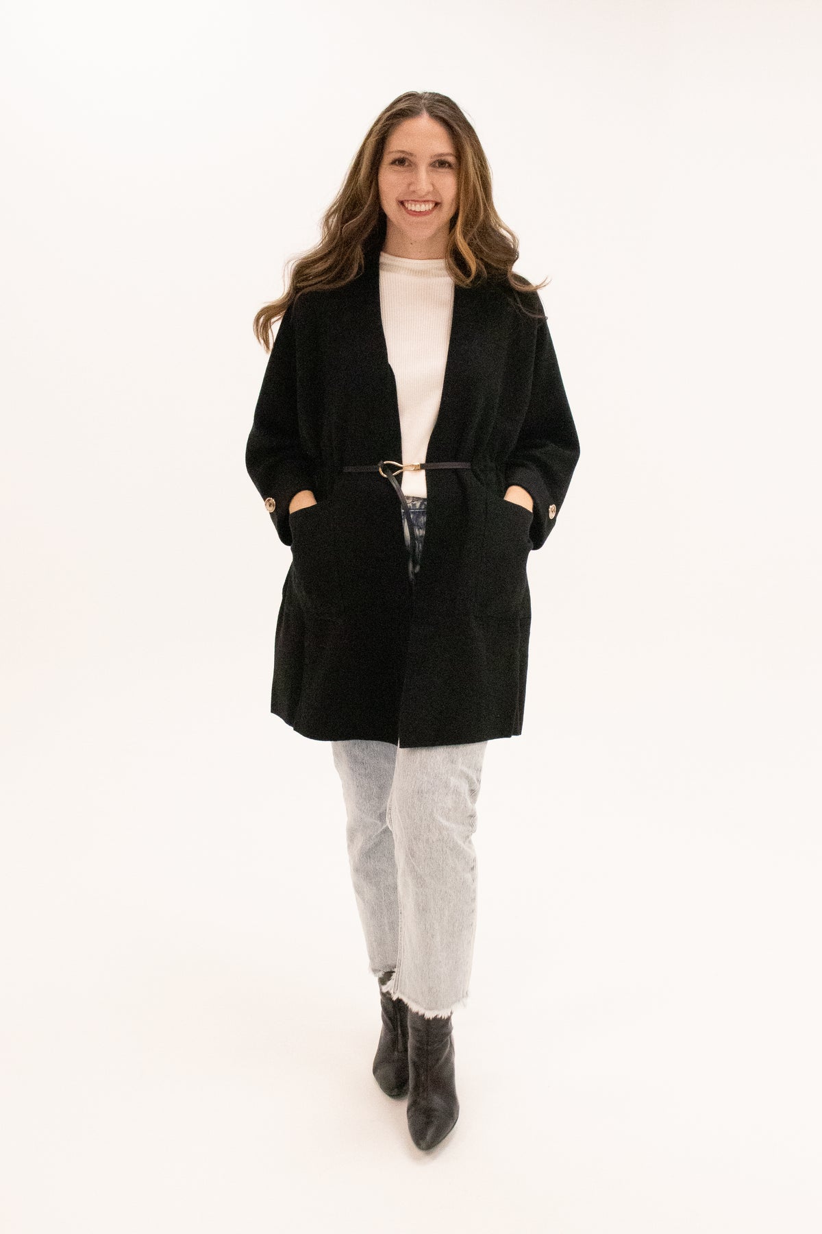 Brulé Light Knit Long Cardigan With Leather Belt