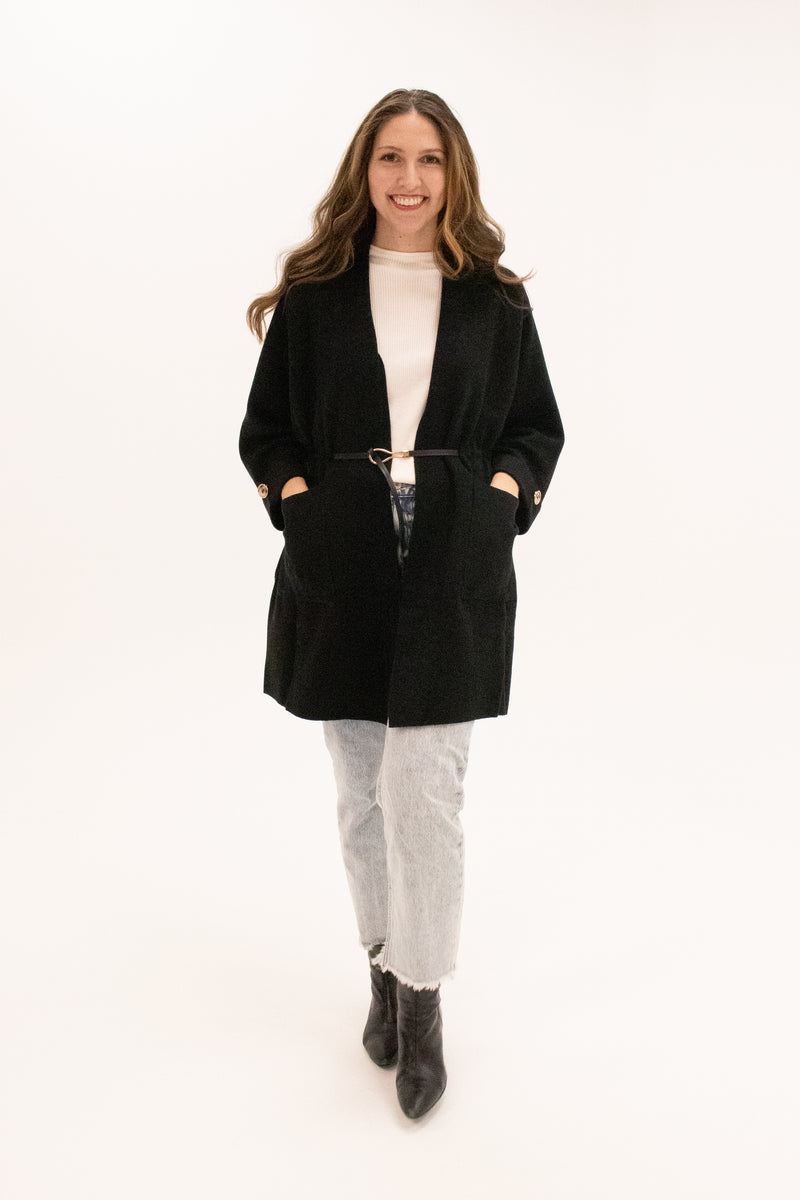 Brulé Light Knit Long Cardigan With Leather Belt