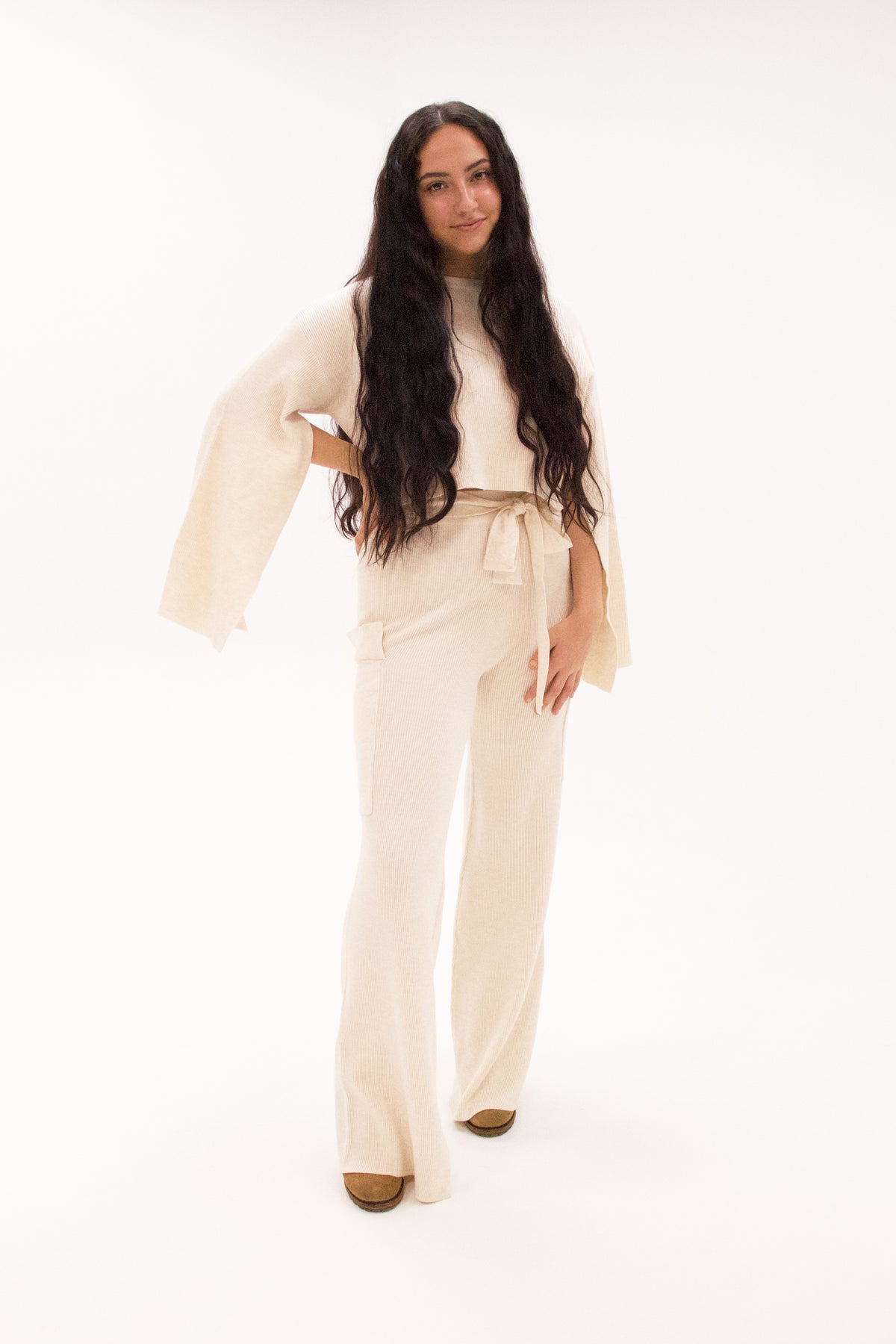 Brulé Off-White Knit Highwaisted Pant Set