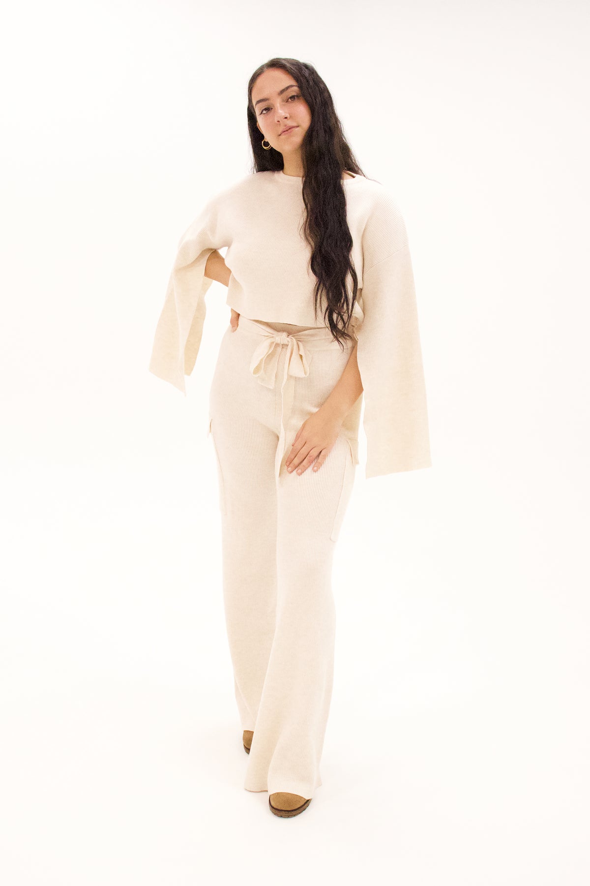 Brulé Off-White Knit Highwaisted Pant Set