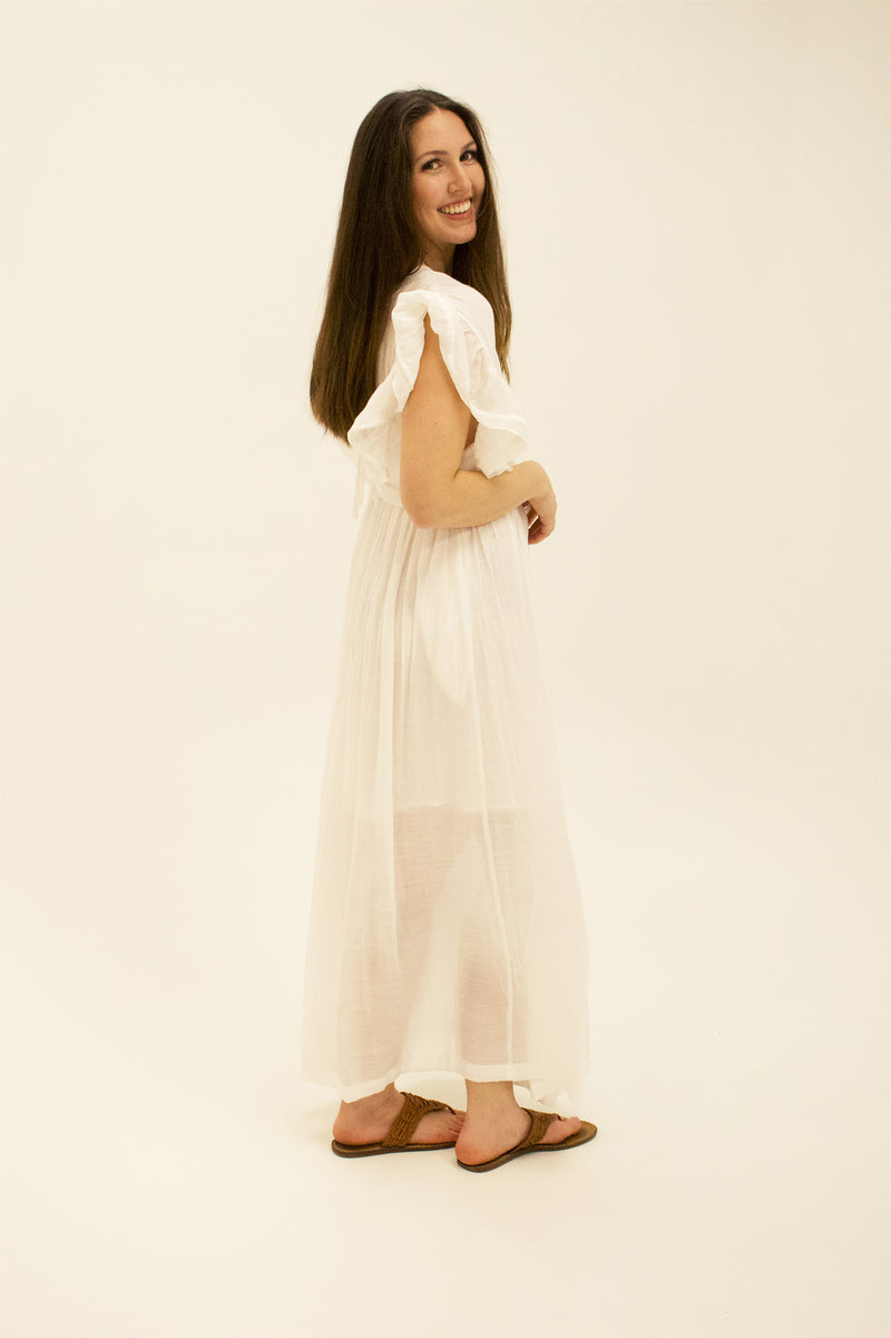 Brulé Button Down Ruffle Maxi Dress