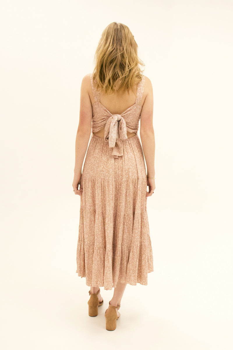 Brulé Muted Blush Floral Tie-Back Dress