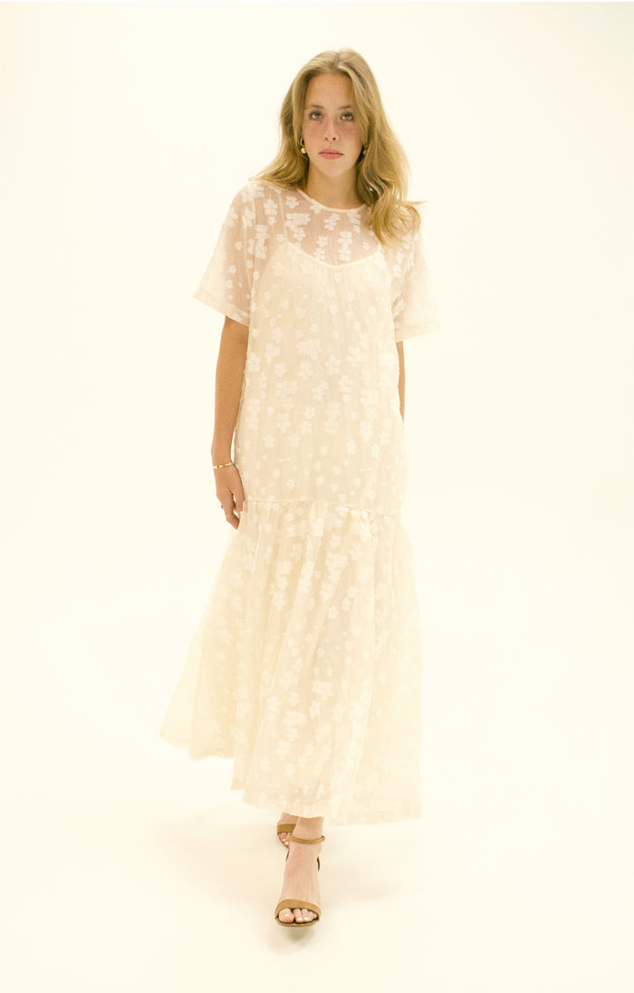 Brulé Short Sleeve See-Through Lace Maxi Dress