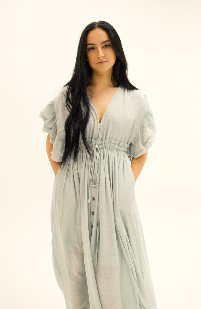 Brulé Button Down Ruffle Maxi Dress