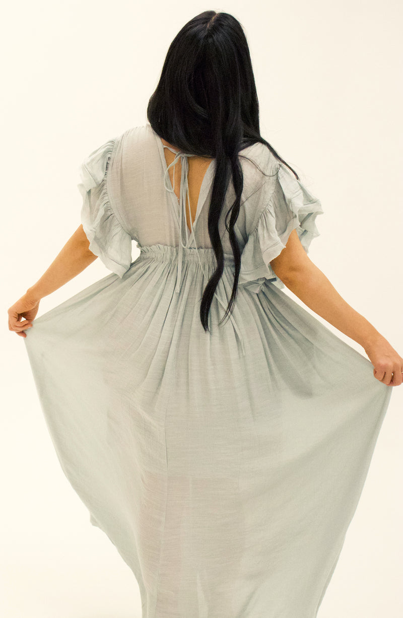 Brulé Button Down Ruffle Maxi Dress