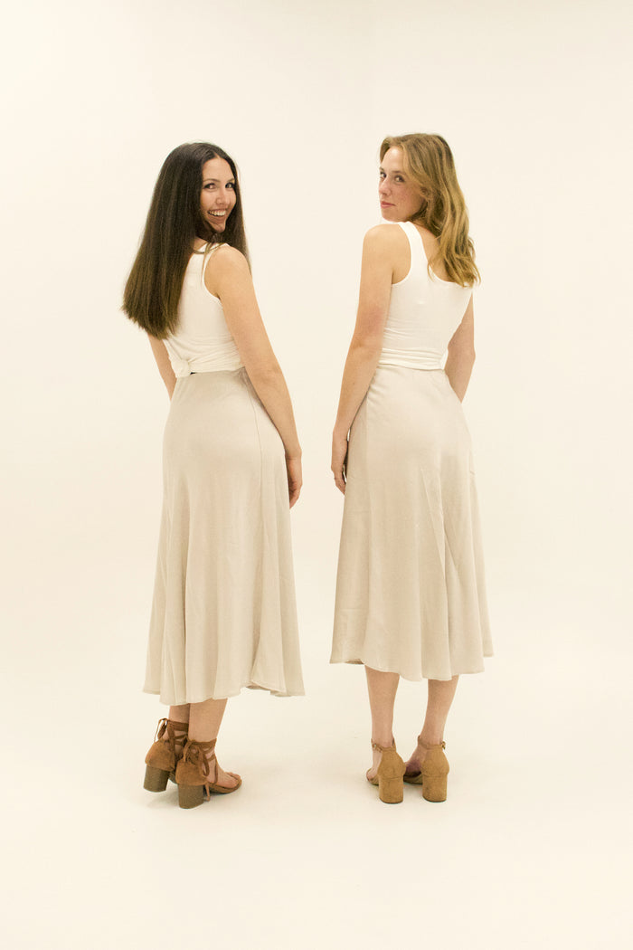 Brulé Beige Silk Midi Skirt