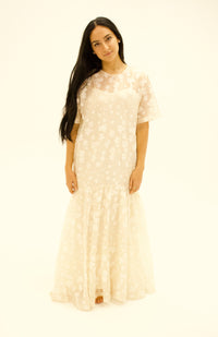 Brulé Short Sleeve See-Through Lace Maxi Dress