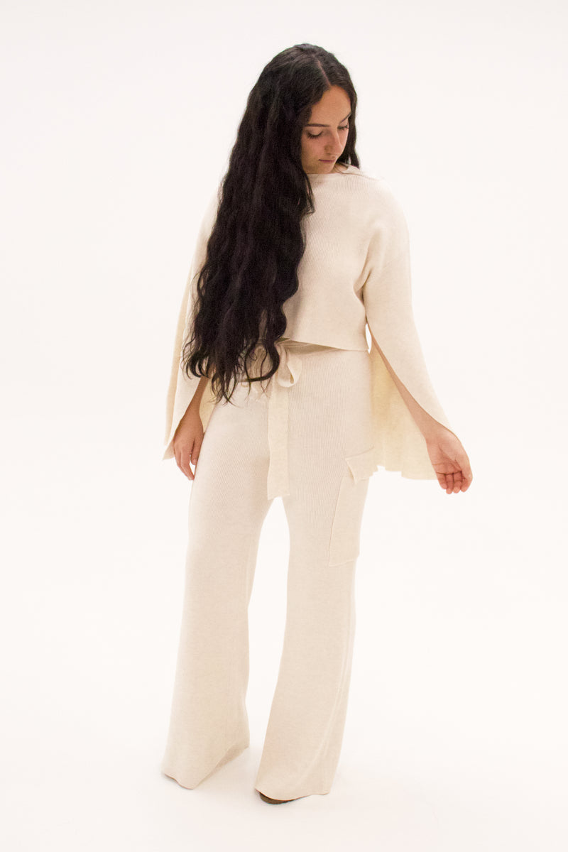 Brulé Off-White Knit Highwaisted Pant Set