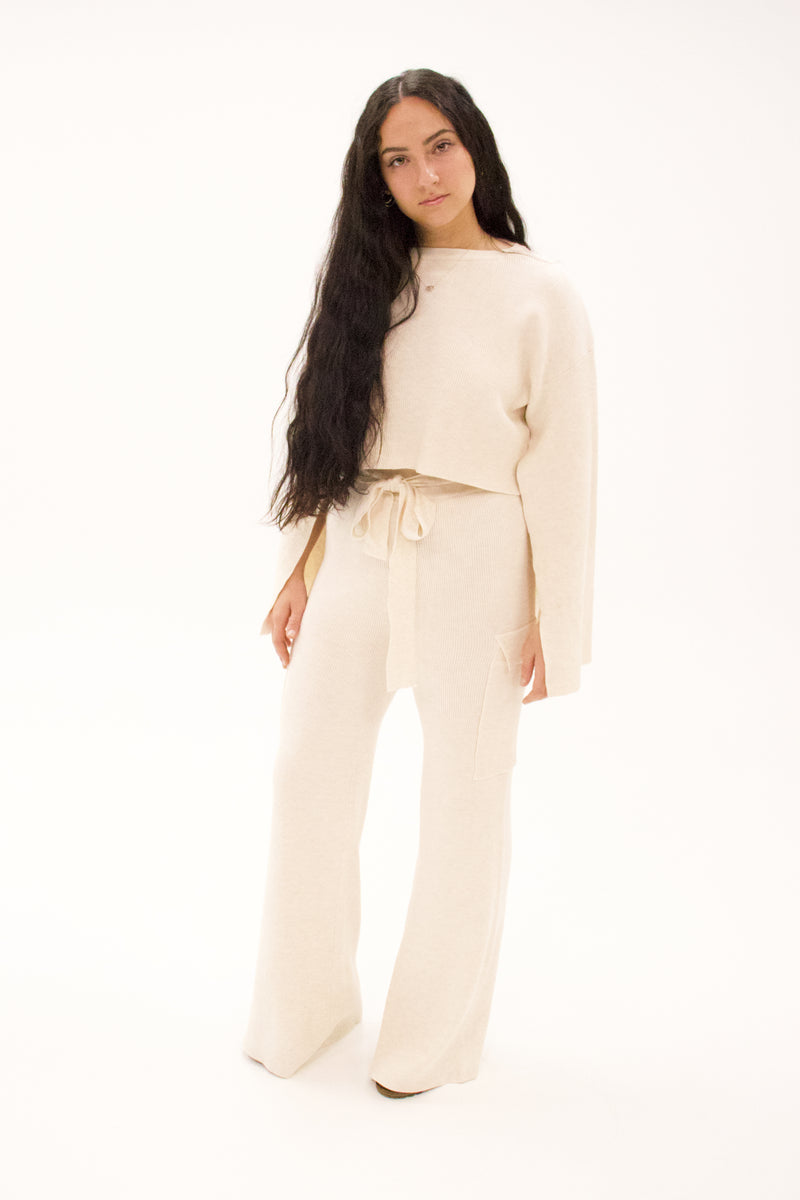 Brulé Off-White Knit Highwaisted Pant Set