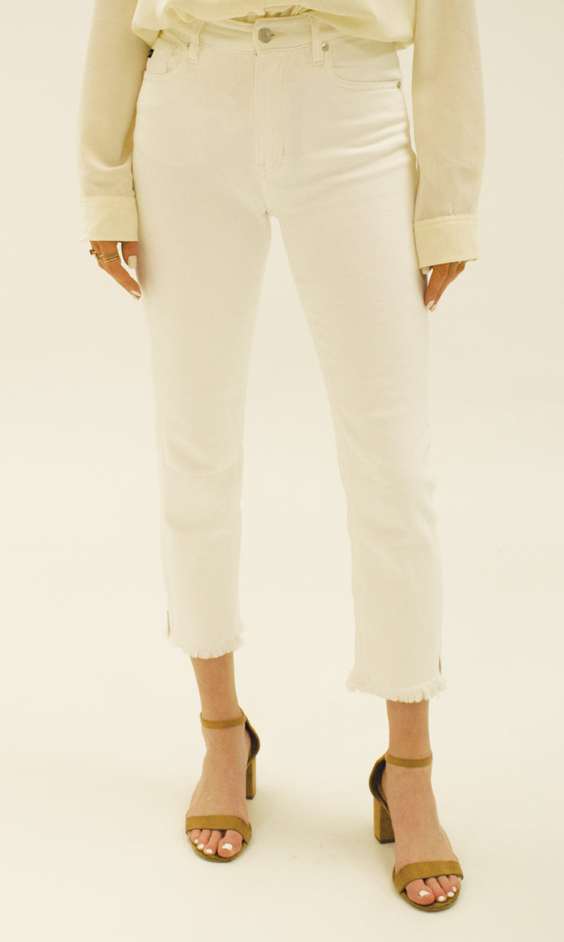 Brulé High Rise White Slim Straight Jeans